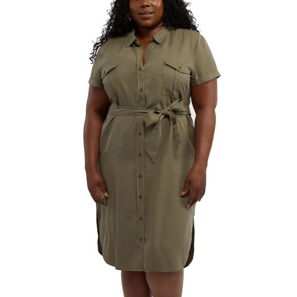 Teddi Rose Women's Tencel Shirt Dress Green, Small - Picture 3 of 4
